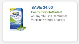 Save $4.00 Centrum Vitamints on any one (1) Centrum Vitamints (60ct or larger)