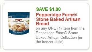 Pepperidge Farm Stone Baked Artisan Bread, Save $1.00 on any one (1) item from the Pepperidge Farm Stone Baked Artisan Collection (in the freezer aisle)