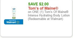 SAVE $2.00 Tom's of Maine on ONE (1) Tom's Of Maine Intense Hydrating Body Lotion (Redeemable at Walmart)
