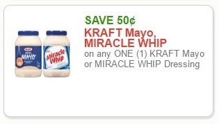 SAVE $0.50 KRAFT Mayo, MIRACLE WHIP on any ONE (1) KRAFT MAYO or MIRACLE WHIP Dressing