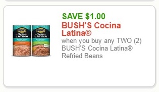 SAVE $1.00 BUSH'S Cocina Latina when you buy any TWO (2) BUSH'S Cocina Latina Refried Beans
