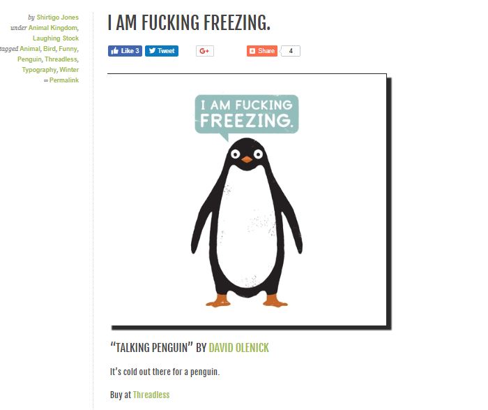 I am f*cking freezing talking penguin tshirt shirtigo threadless
