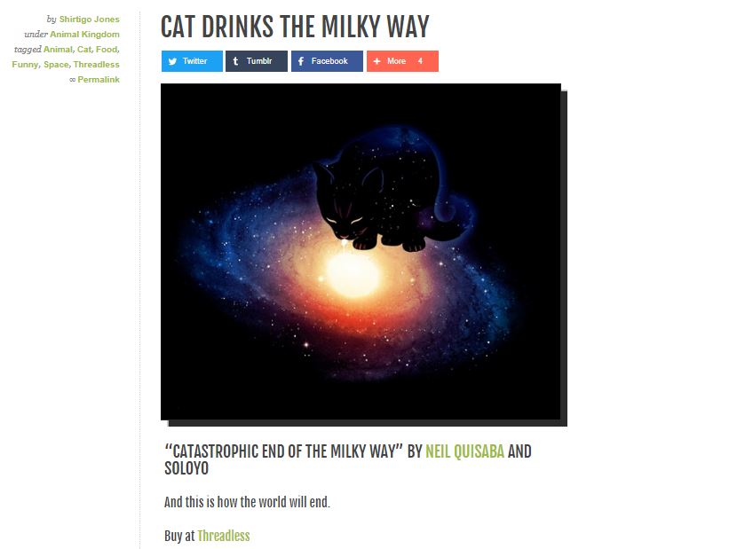 CATastrophic End of the Milky Way cat drinks tshirt shirtigo threadless
