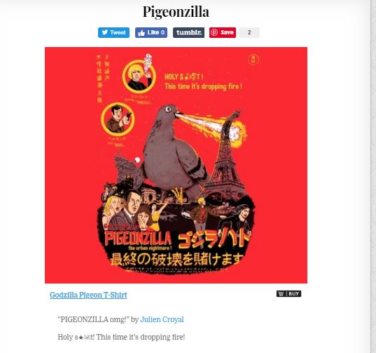 godzilla pigeonzilla pigeon tshirt tshirtvortex