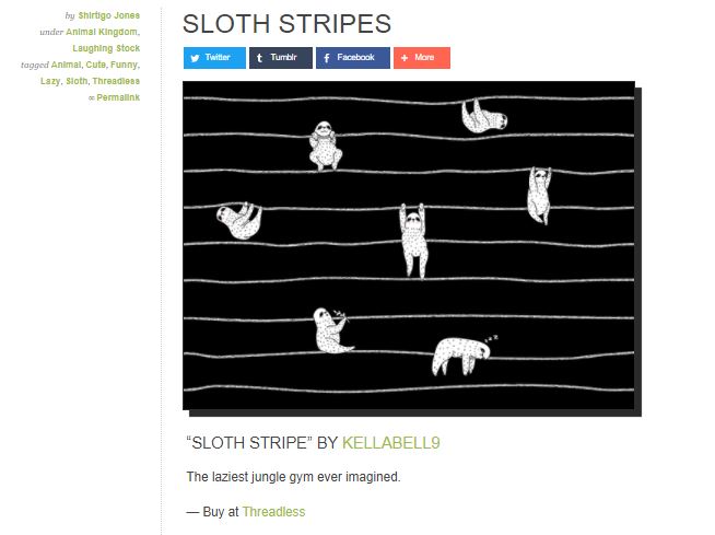 sloth stripes shirtigo threadless tshirt