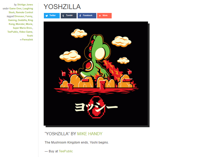 Yoshzilla T-shirt teepublic shirtigo