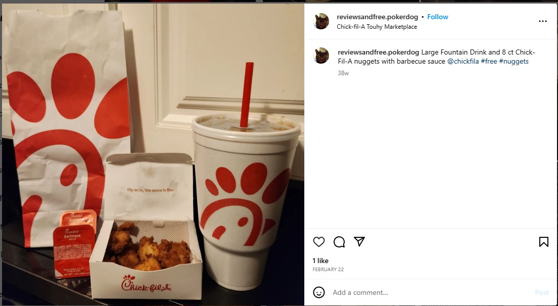 Chick-Fil-A large drink and nuggets