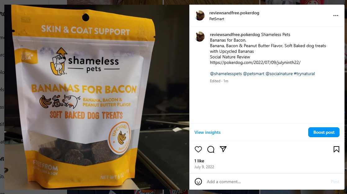 Shameless Pets Bananas for Bacon, Banana, Bacon & Peanut Butter Flavor, Soft Baked dog treats with Upcycled Bananas