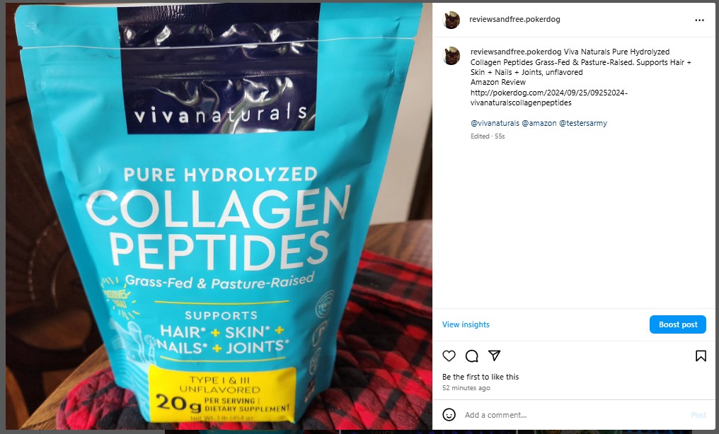 Viva Naturals Pure Hydrolyzed Collagen Peptides Grass-Fed & Pasture-Raised. Supports Hair + Skin + Nails + Joints, unflavored