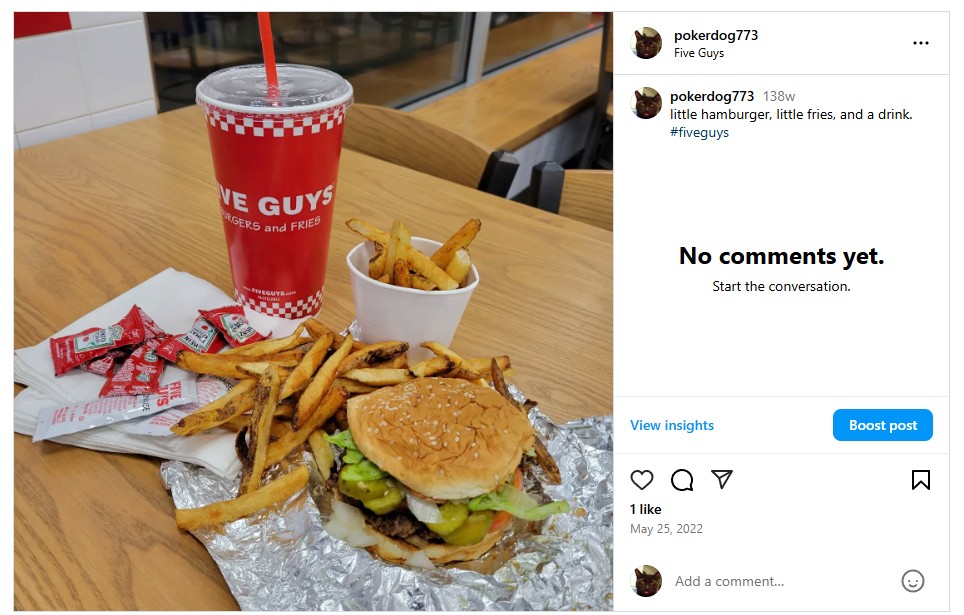 little hamburger, little fries, and a drink. #fiveguys