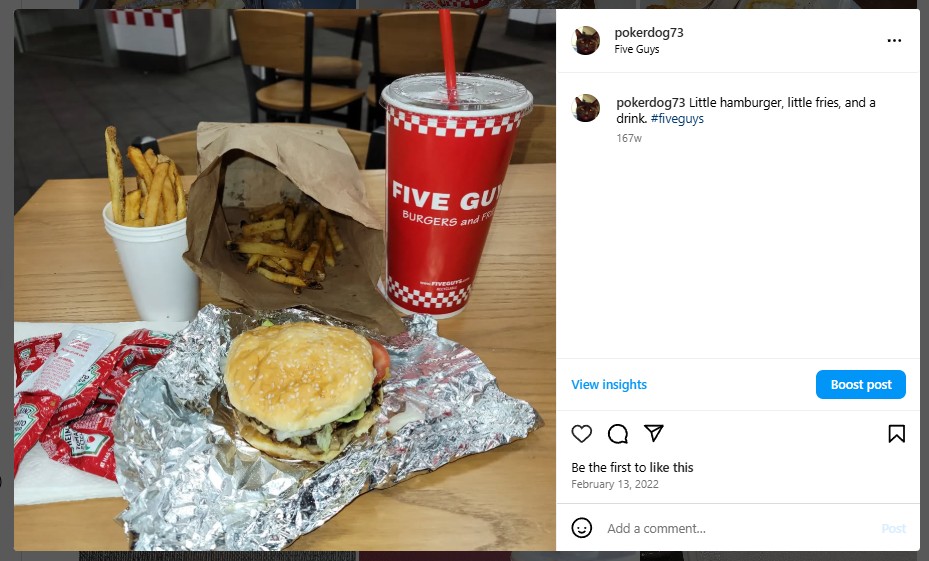 Little hamburger, little fries, and a drink. #fiveguys