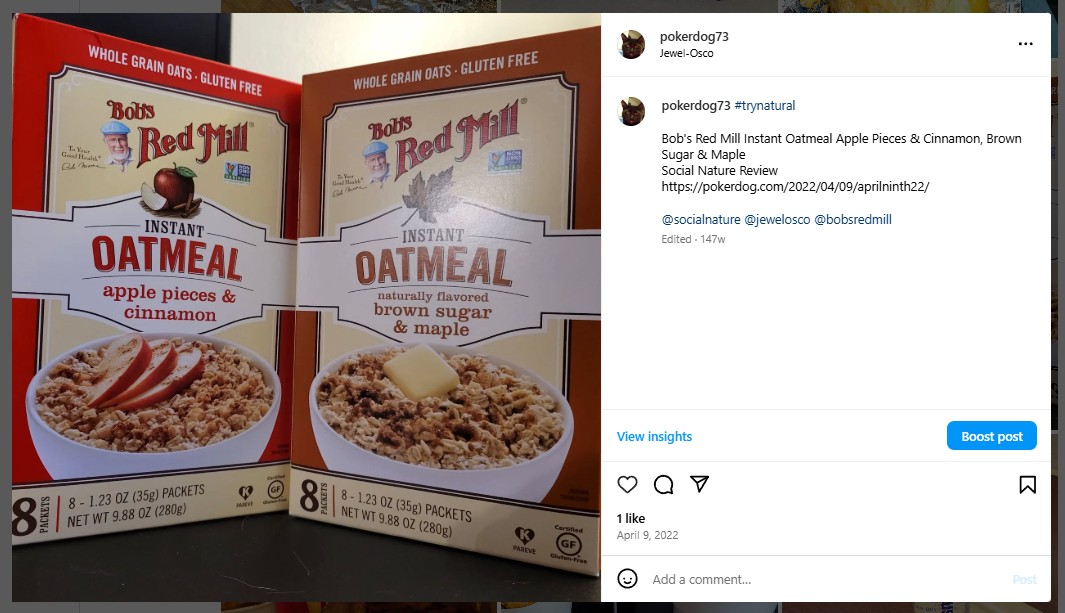 Bob's Red Mill Instant Oatmeal Apple Pieces & Cinnamon, Brown Sugar & Maple