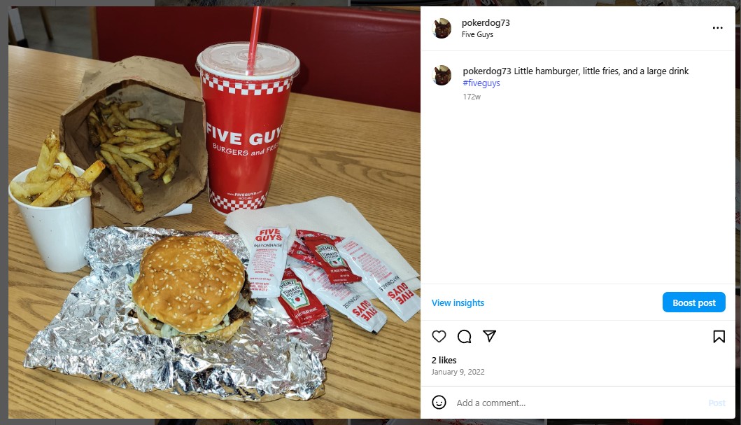 Little hamburger, little fries, and a large drink #fiveguys