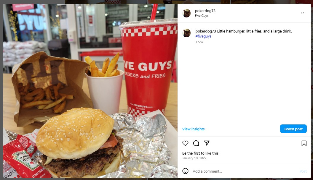 Little hamburger, little fries, and a large drink. #fiveguys