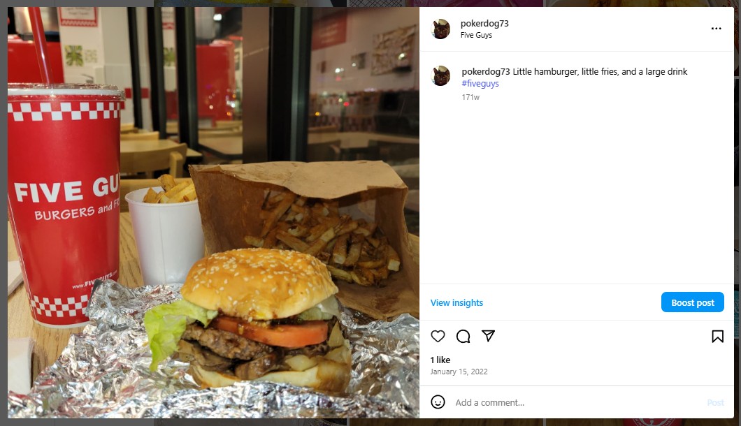 Little hamburger, little fries, and a large drink #fiveguys