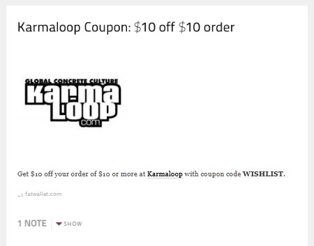 Get $10 off your order of $10 or more at Karmaloop with coupon code WISHLIST.