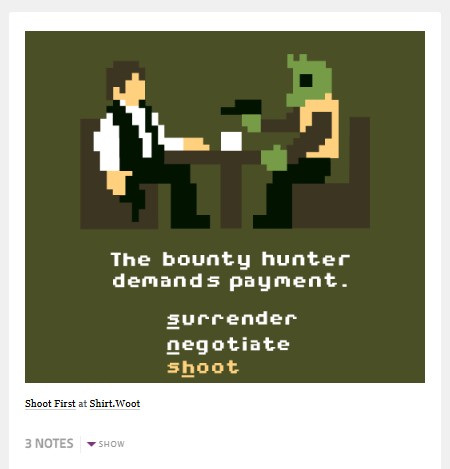 Shoot first hans solo greedo 8-bit star wars tshirt tshirtvortex
