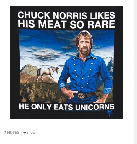 Chuck Norris Likes his meat so rare he only eats unicorns tshirt tshirtvortex