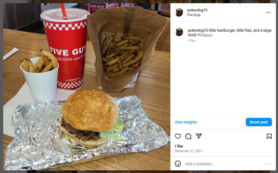 little hamburger, little fries, and a large drink #fiveguys