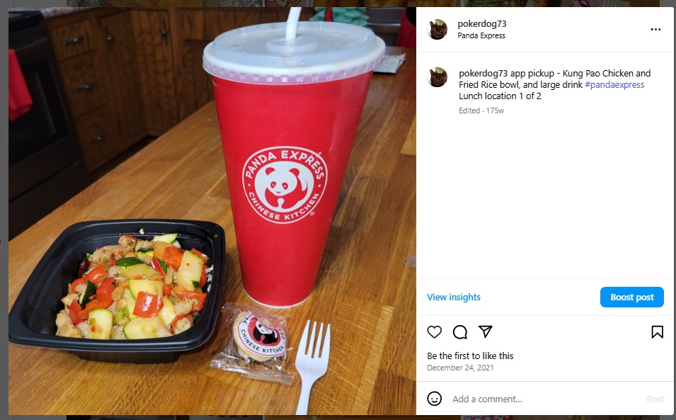 app pickup - Kung Pao Chicken and Fried Rice bowl, and large drink #pandaexpress Lunch location 1 of 2