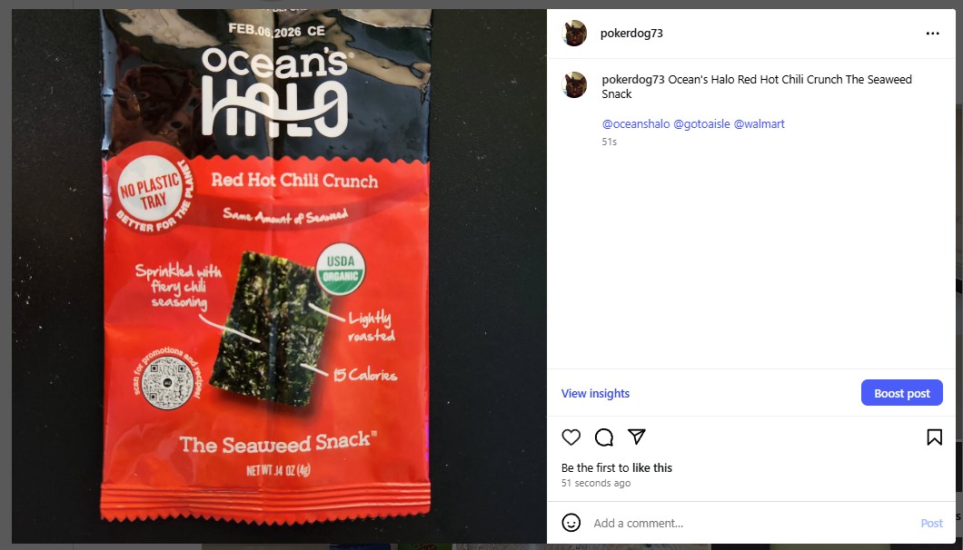 Ocean’s Halo Red Hot Chili Crunch The Seaweed Snack