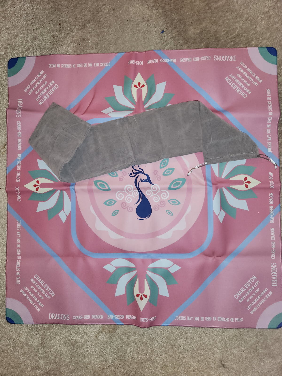 Roocn Pink Dragon Mahjong Game Mat with Drawstring Pouch