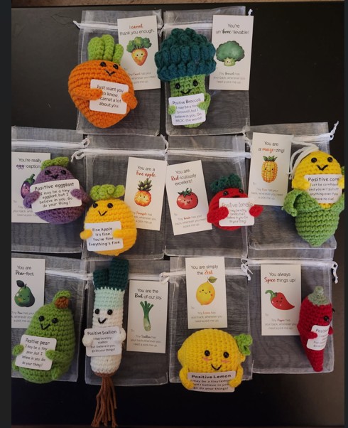 09 03 25 -set of 10 crochet emotional support fruits vegetables
