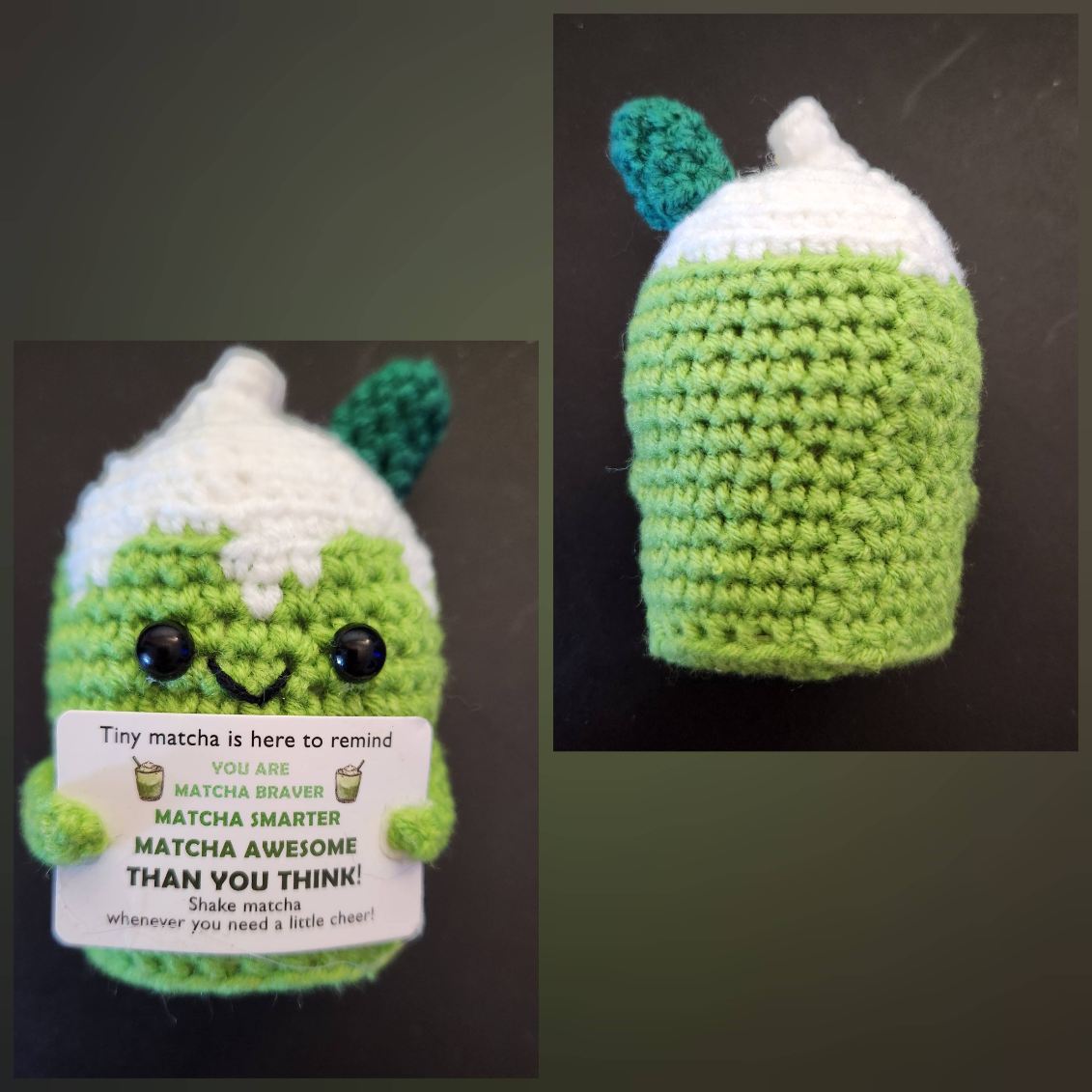 LushSpring Crochet Matcha Plush with Positive Message