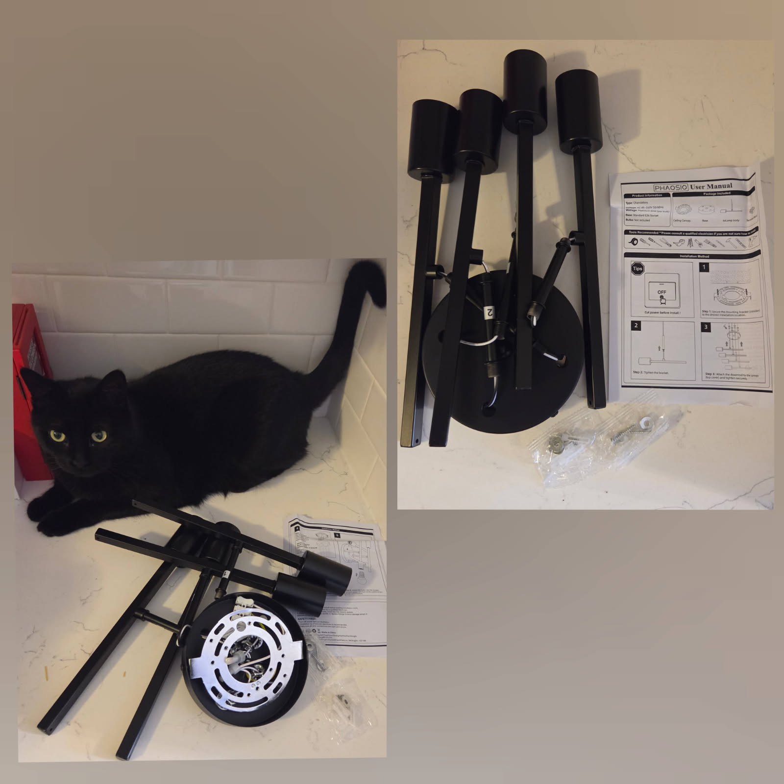 Phaosio 4-Light Matte Black Sputnik Semi Flush Mount Ceiling Light Fixture