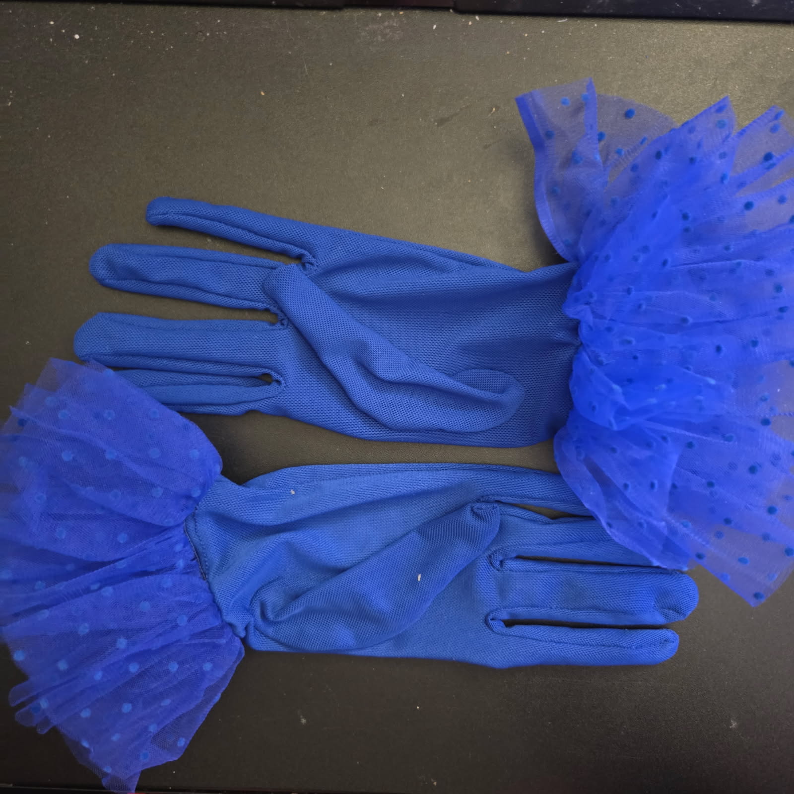 Naibyuki Royal Blue Women’s Short Puffy Ruffle Lace Tulle Sheer Mesh Gloves
