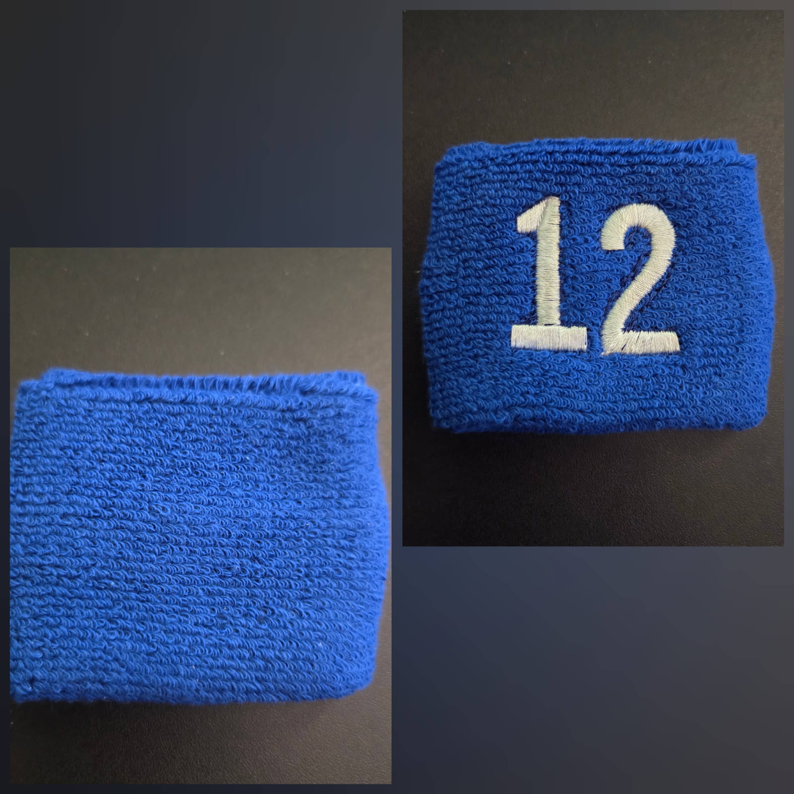 Couver Unisex Blue Sports/Athletic with Number Twelve Embroidery Sweat Wristband