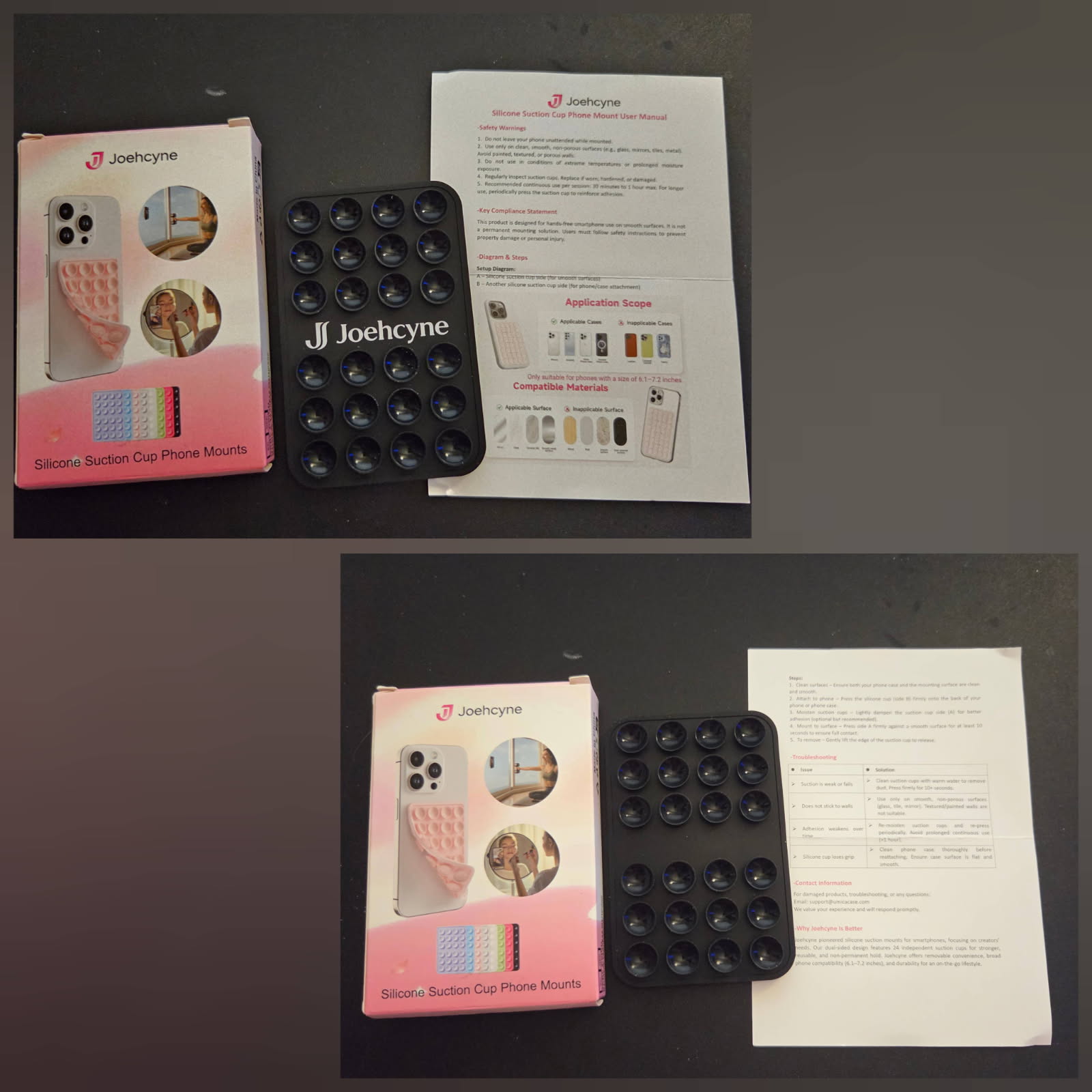 Joehcyne Suction Phone Case Mount Silicone, Black