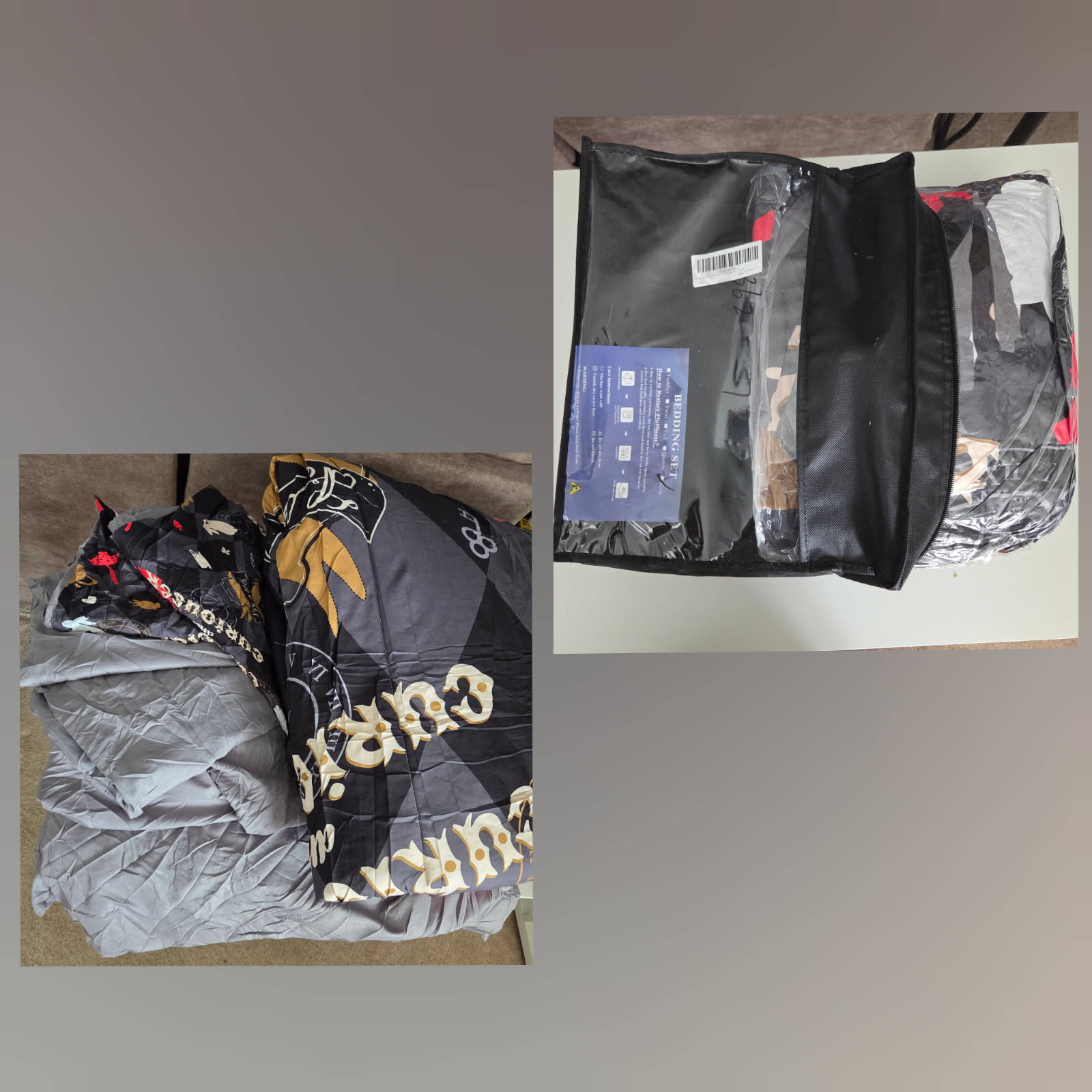 Nesker 7 Pcs King Size, Black Gray Rabbit Checkerboard Bedding Set