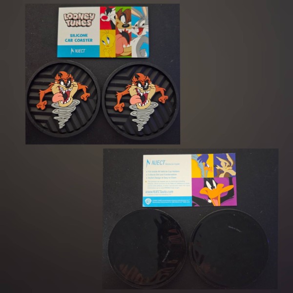 NJECT Officially Licensed Looney Tunes Tasmanian Devil Taz Automotive 3D Textured Silicone Coasters (2.75″ Diameter)