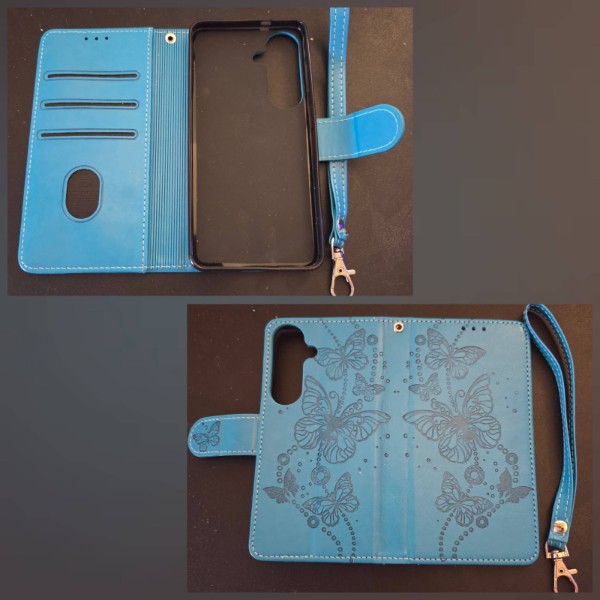 SASYMALY Blue-Butterfly for Samsung Galaxy Flip Folio Cover Wallet case