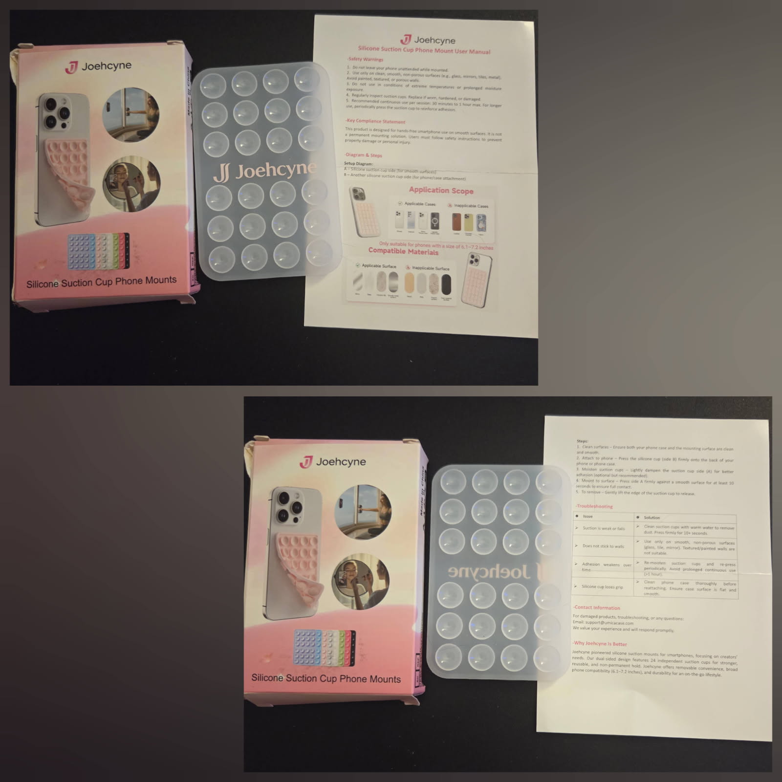 Joehcyne Suction Phone Case Mount Silicone, Transparent