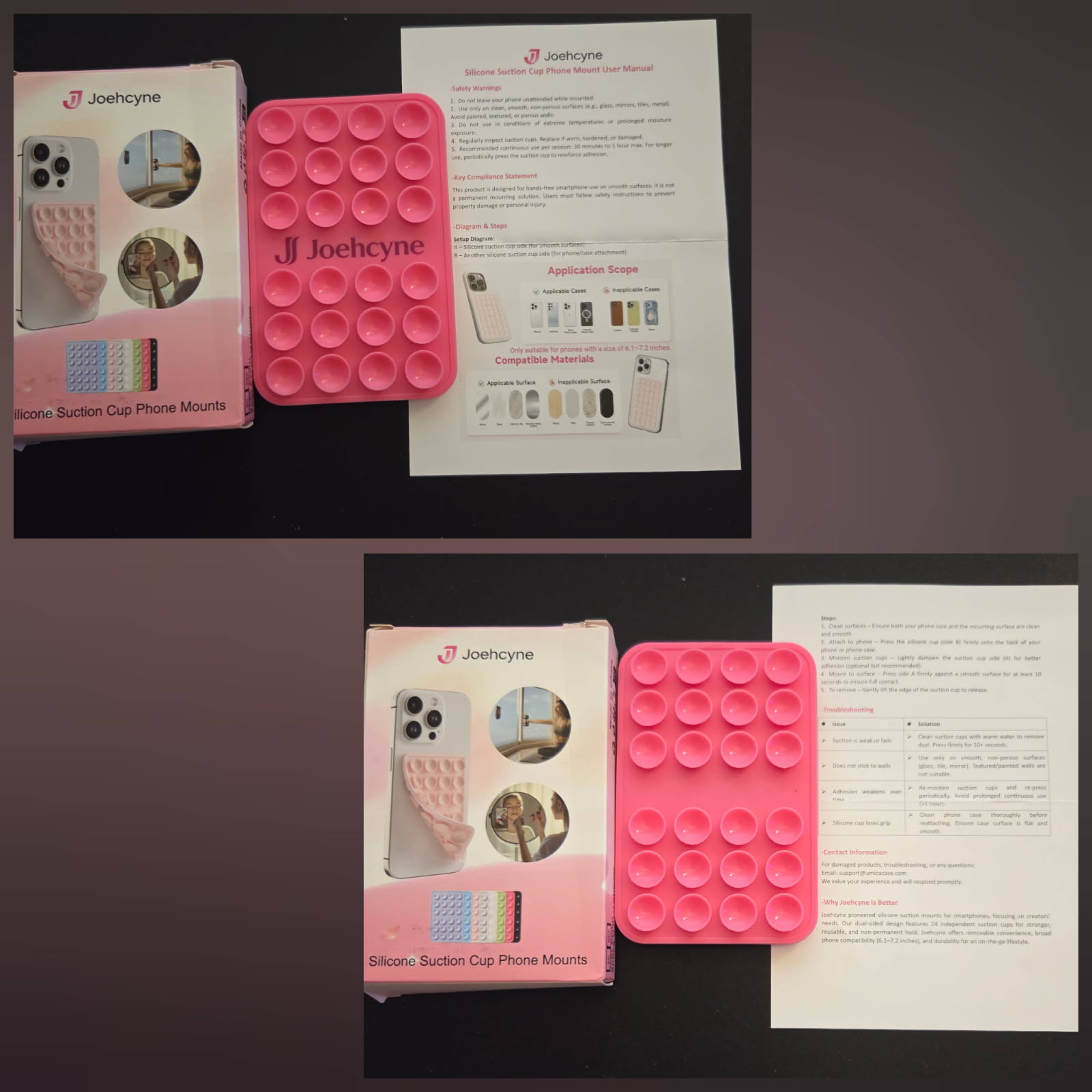 Joehcyne Suction Phone Case Mount Silicone, Rose Red